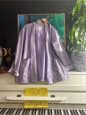 NC Nuage Collection Lilac Shiny Hooded Rain Jacket Size Large